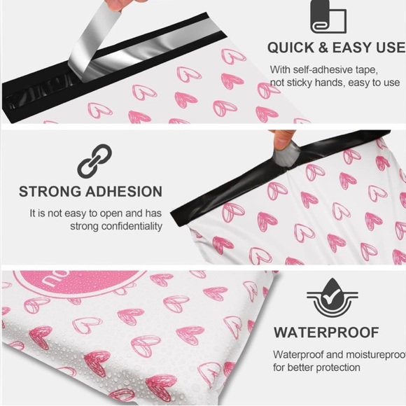 20 (10”x13”) Pink Hearts with “Thank You” Message Poly Mailers Poly Bags - Picture 2 of 4